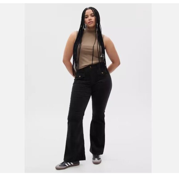 GAP 70's Flare CORDUROY High Rise BOHO Black Jeans Size 33/16 SHORT RT$80 NEW - Picture 1 of 13